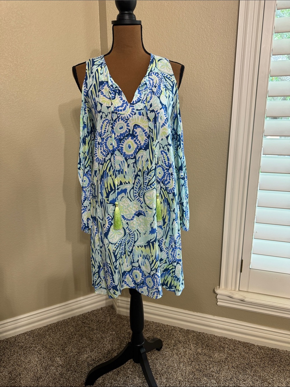 Lilly Pulitzer V-Neck Cold-Shoulder Coverup in Blue, Green and White Floral